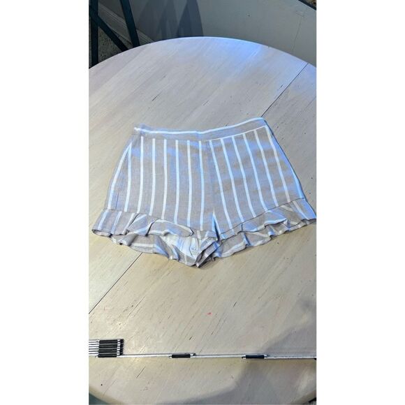 AFTER MARKET STRIPE LINEN BLEND RUFFLE TRIM SHORTS WOMENS SIZE M - Picture 2 of 10